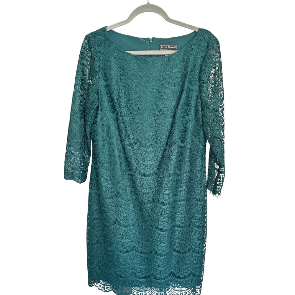 Jessica Howard Teal Lace 3/4 Sleeve Dress Size 12